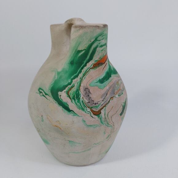 Nemadji Pottery Vase Native American Style Double Spout Green Wedding Vase - Picture 6 of 7